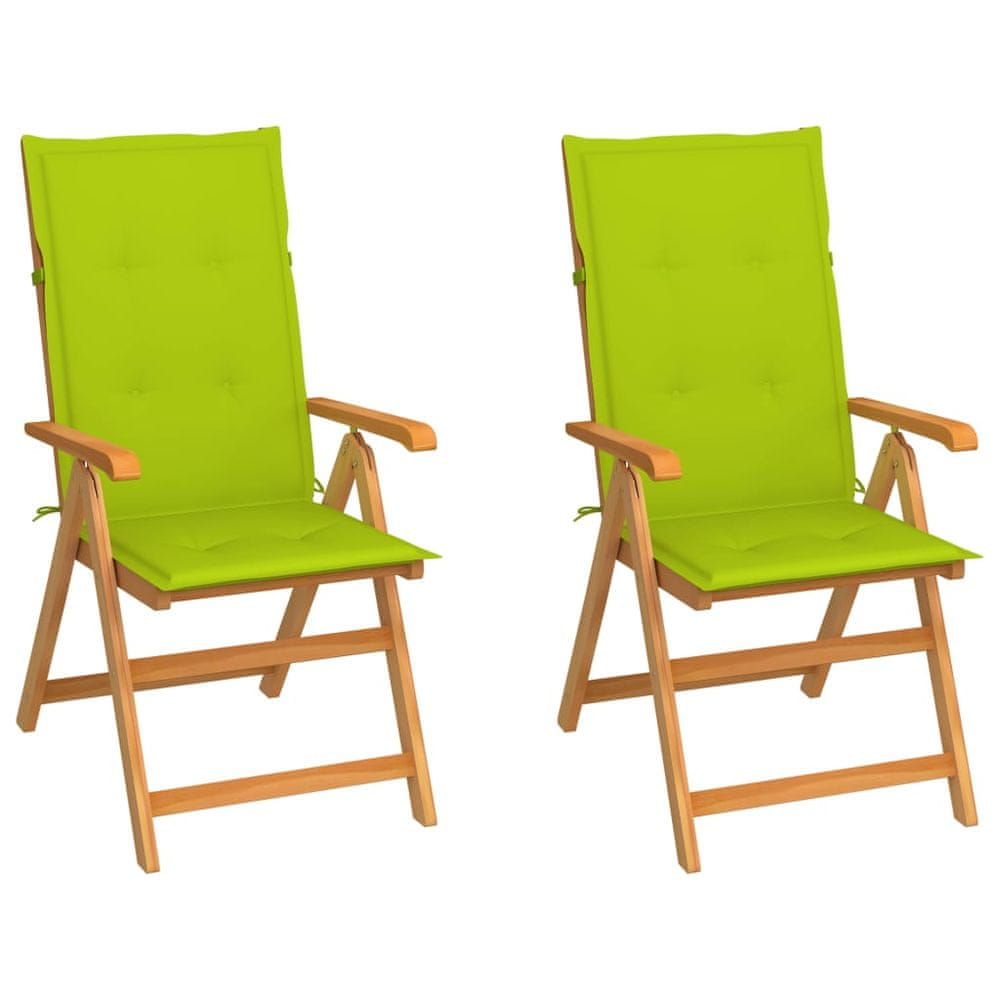 Vidaxl Záhradné stoličky 2 ks s jasnozelenými podložkami tíkový masív